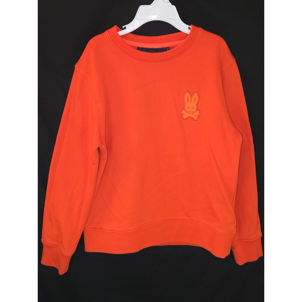 Psycho Bunny Crewneck Sweatshirt Boys Size 7/8 Orange Embroidered Logo Pullover